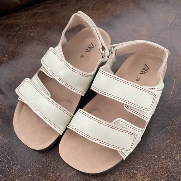 Like new Zara ecru genuine leather velcro sandals - Picture 2 of 7